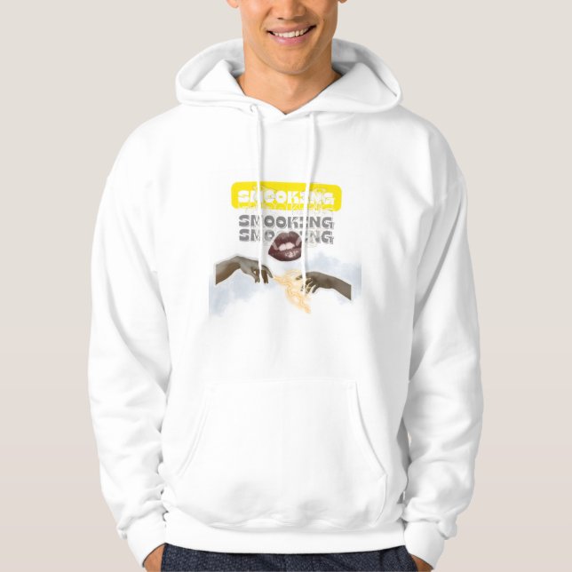 Surreal Smoking Lips and Michelangelo Hands PopArt Hoodie (Framsida)