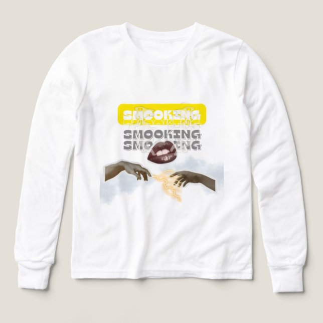 Surreal Smoking Lips and Michelangelo Hands PopArt T Shirt (Design framsida)