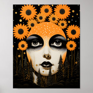 Surreal solros Ansikte Celestial Poster