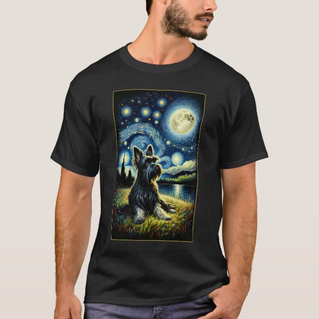 Surreal Starry Night Affenpinscher Hund älskare T Shirt (Framsida)
