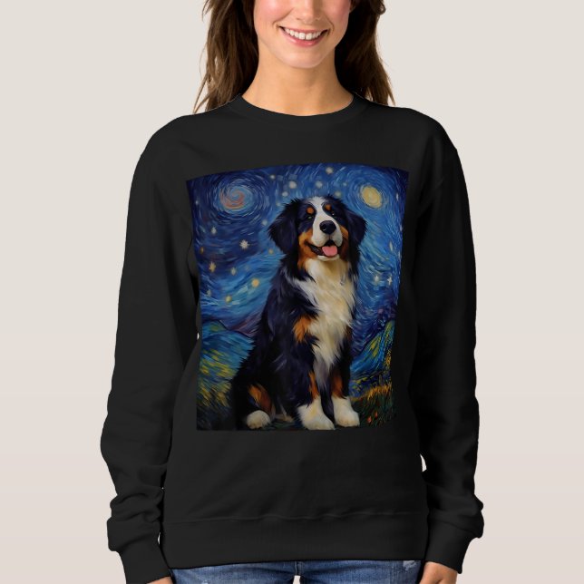 Surreal Starry Night Bernese Mountain Hund T Shirt (Framsida)