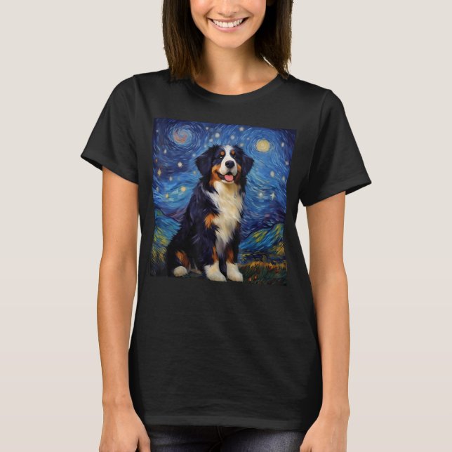 Surreal Starry Night Bernese Mountain Hund T Shirt (Framsida)