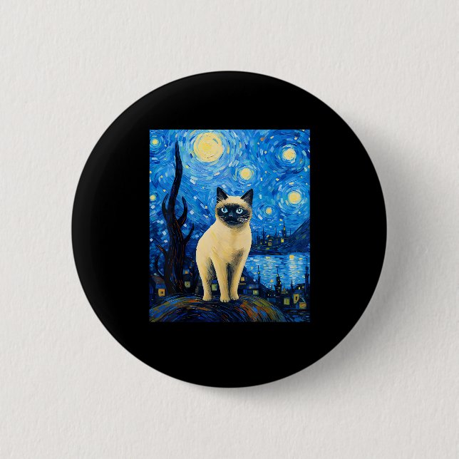 Surreal Starry Night Siamese Cat Knapp (Framsida)