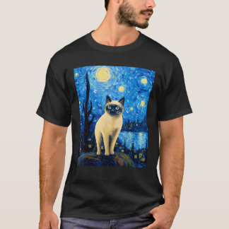 Surreal Starry Night Siamese Cat T Shirt