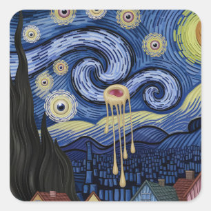 Surreal Starry Night Sticker Fyrkantigt Klistermärke