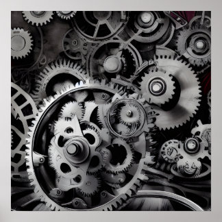 Surreal Steampunk Gears Background Poster