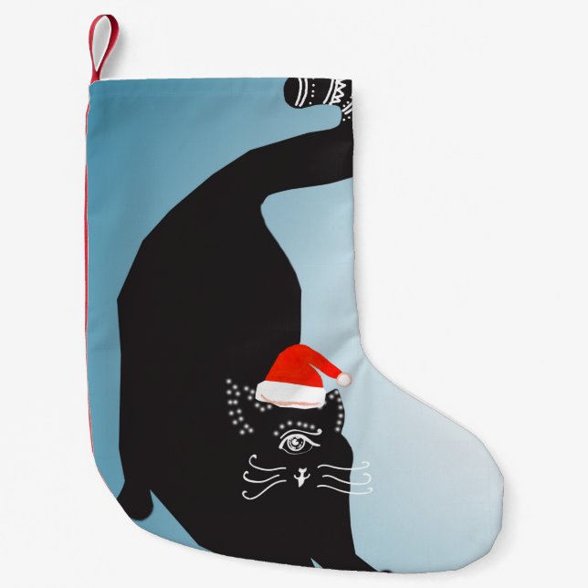 Surreal Strange Cat Santa Hat Liten Julstrumpa (Framsidan)