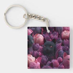 Surreal svart katt och rosa peony blommönster