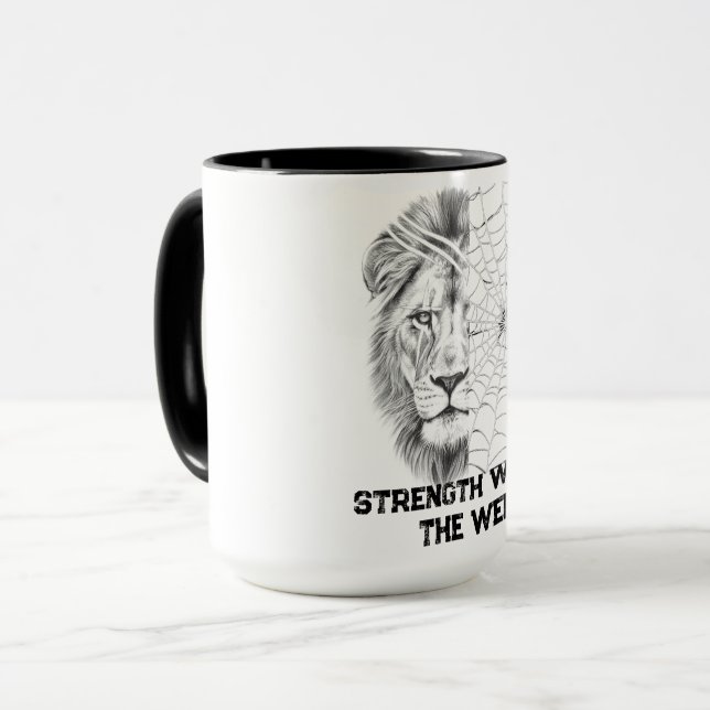 Surreal svart och vit lejon webb motivations-  mugg (Framsida vänster)