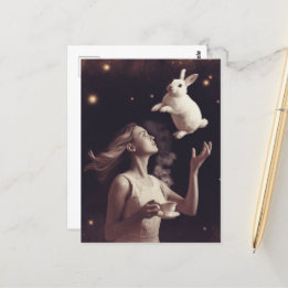 Surreal tea med vit bunny vykort