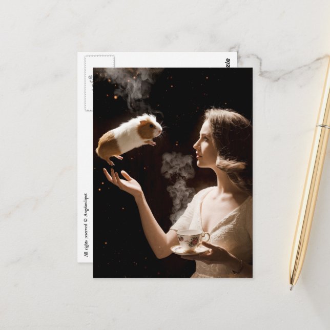 Surreal Tea Time Magic Guinea Gris Vykort (Fram/Back In Situ)