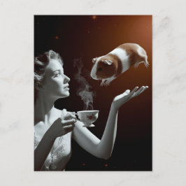 Surreal Tea Time Sepia Guinea Gris Vykort