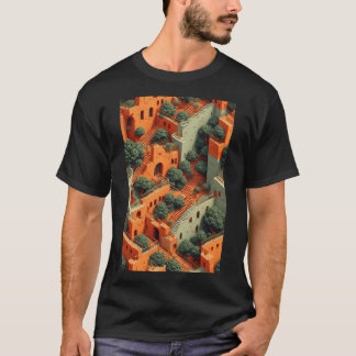 Surreal Terraced Village med Träd och trappor T Shirt