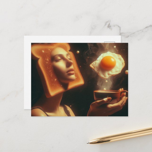 Surreal Toast ang Egg Breakfast Woman Vykort (Fram/Back In Situ)