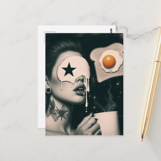 Surreal Toast, Eggs, and Coffee woman  Vykort (Fram/Back In Situ)