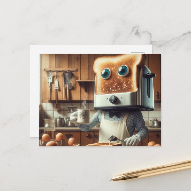 Surreal Toaster Egg Breakfast Person Vykort (Fram/Back In Situ)