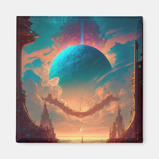 Surreal Torn Planet Visionary liggande Magnet (Framsidan)