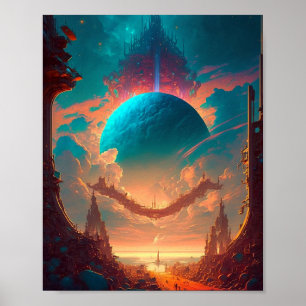 Surreal Torn Planet Visionary liggande Poster