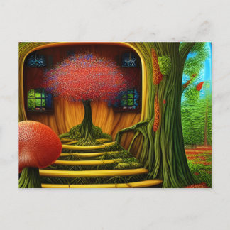 Surreal Träd House i skogen Vykort