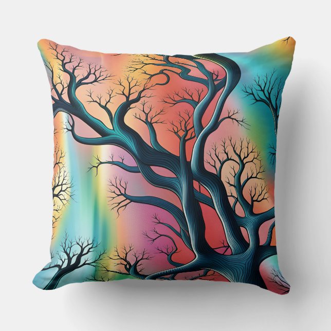 Surreal Träd på regnbåge - Färgadens bakgrund Kudde (Framsida)
