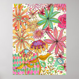 Surreal trädgård blommande Gouache bläck konst kon Poster