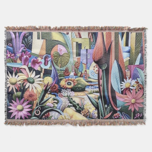 Surreal trädgård - Blommig illustrationsdesign 1 Filt (Framsidan)
