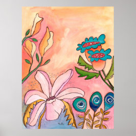 Surreal trädgård Gouache bläck konst konstnärstryc Poster