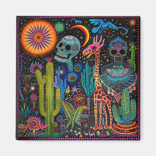 Surreal Trippy Whimsic Psychedelic Skull Desert Magnet