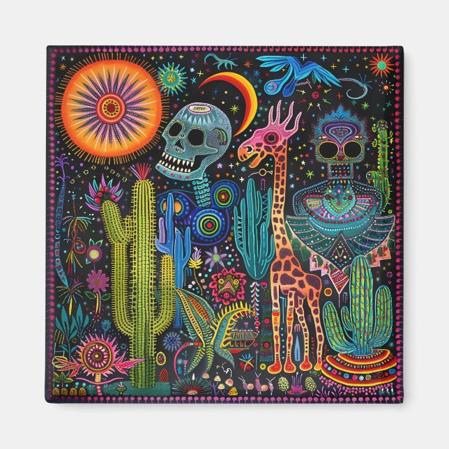Surreal Trippy Whimsic Psychedelic Skull Desert Magnet (Framsidan)