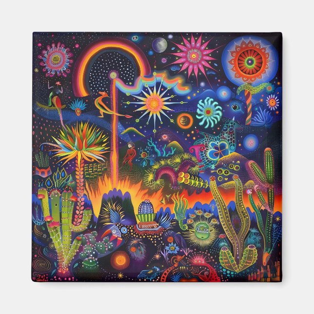 Surreal Trippy Whimsical Psychedelic Desert Cactus Magnet (Framsidan)
