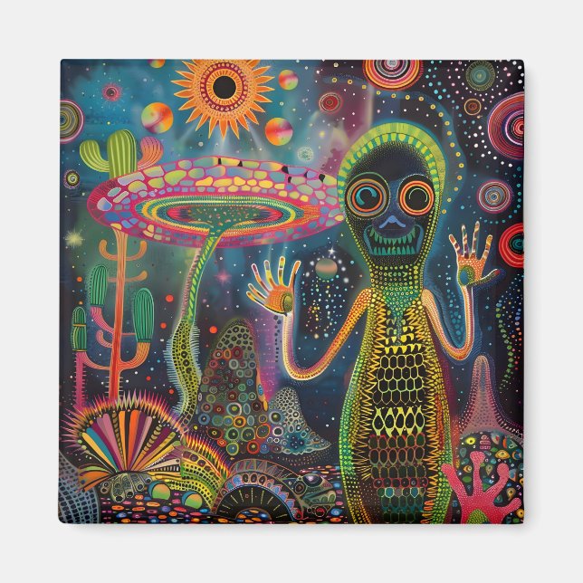 Surreal Trippy Whimsical Psychedelic Flowers Magnet (Framsidan)
