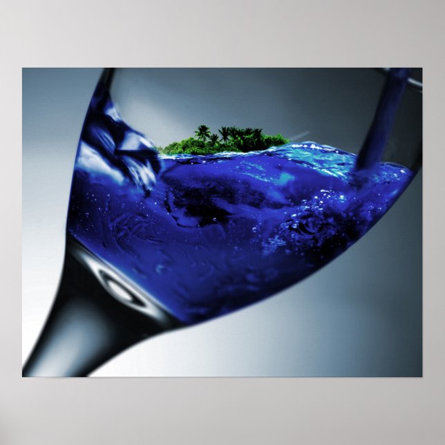 Surreal Tropical Island i Vin Glass Poster (Framsidan)