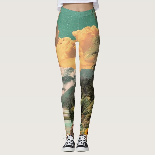 Surreal Tropical Valley med Handflatan Träd Leggings (Framsida)