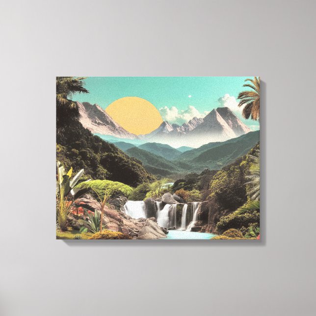 Surreal Tropical Valley med vattenfall Canvastryck (Framsida)