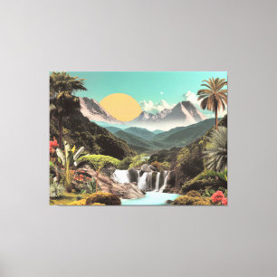 Surreal Tropical Valley med vattenfall Canvastryck