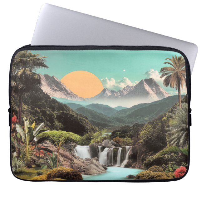 Surreal Tropical Valley med vattenfall Laptop Fodral (Framsidan)