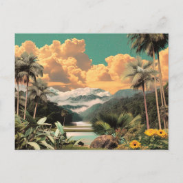 Surreal Tropical Valley With Palm Trees Vykort