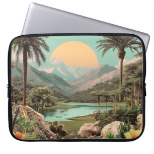 Surreal tropisk sjö med palmer laptop fodral