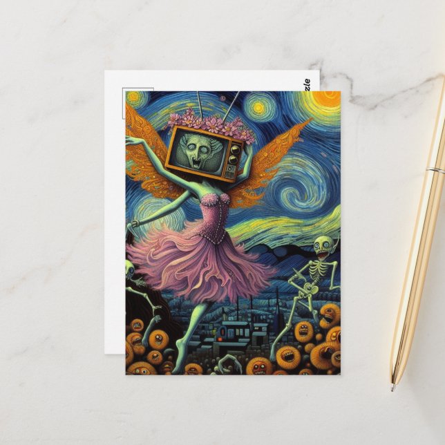 Surreal TV-ballerina dancer ghouls Vykort (Fram/Back In Situ)