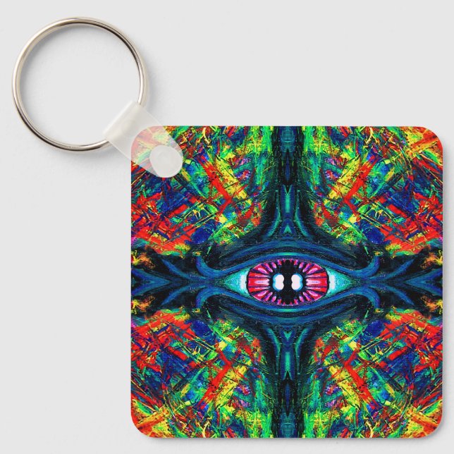 Surreal Twisted Trippy Ögon Visionär Oljemålning  Nyckelring (Framsida)