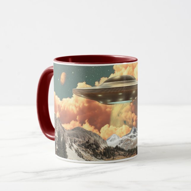 Surreal UFO Above Mountain Lake with Planets Mugg (Framsida vänster)