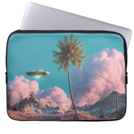 Surreal UFO and Palm Tree Mountain Scene Laptop Fodral