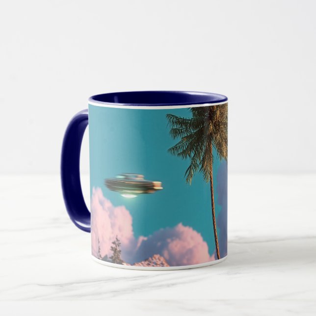 Surreal UFO and Palm Tree Mountain Scene Mugg (Framsida vänster)