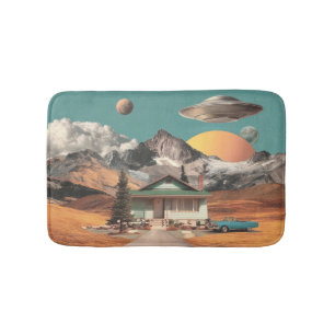 Surreal UFO över lantlig stuga Badrumsmatta