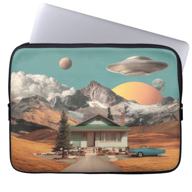 Surreal UFO över lantligt hus Laptop Fodral (Framsidan)