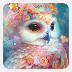 Surreal Uggla Fantasy Art Fyrkantigt Klistermärke