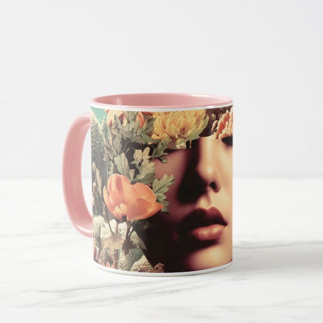 Surreal Underwater Portrait With Coral Flowers Mugg (Framsida vänster)