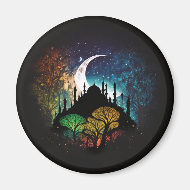 Surreal Vibrant Islamic Masjid Silhouette Magnet (Framsidan)