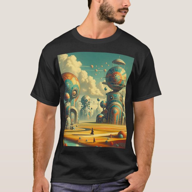 Surreal Vibrant Retrofuturistic Wonderland T Shirt (Framsida)
