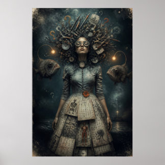 Surreal viktoriansk kvinna Mörk Fantasy Arttryck Poster